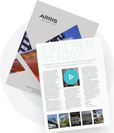 Digital magazine page with video play icon and visuals — showing how Paperturn enables media and art publishers to enrich digital magazines with embedded video and interactive content.