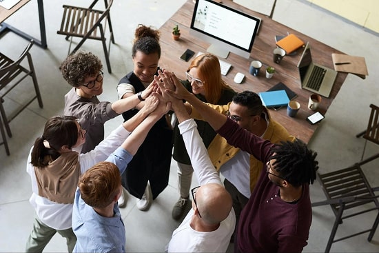 A team high-fiving