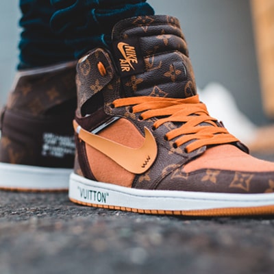Image of a shoe showing a collaboration - Louis Vuitton ft. Nike Trainers