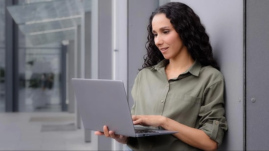 A woman using a laptop