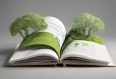 Two trees growing out of a book