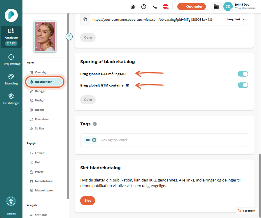 Abschnitt Flipbook Tracking mit aktivierten Schaltern Globale GA4 Mess ID verwenden und Globalen GTM Abschnitt Flipbook Tracking mit aktivierten Schaltern Globale GA4 Mess ID verwenden und Globalen GTM