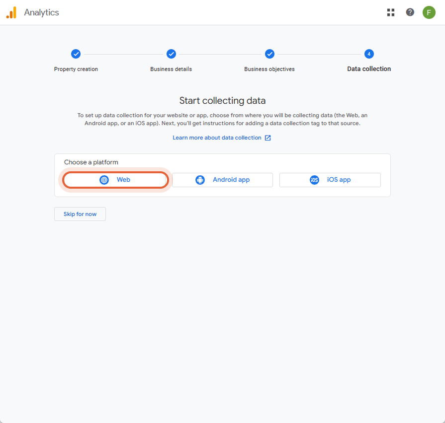 Google Analytics 4-grænseflade, hvor 