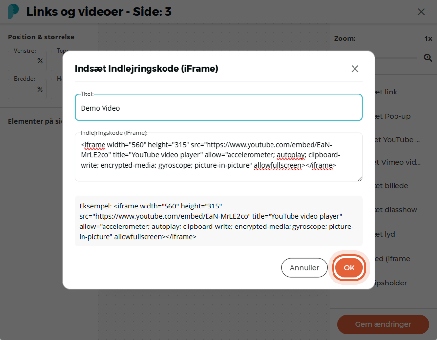 En indlejringskode og titel for en YouTube-video med titlen 