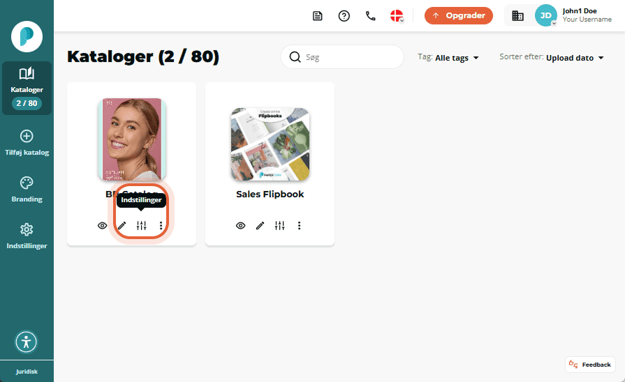 Flipbook-dashboard med fremhævet 