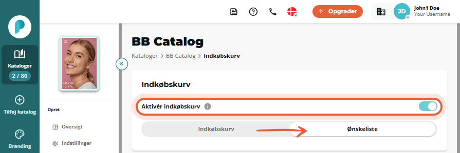 Ønskeliste-forhåndsvisning med formular til at sende til en ven.