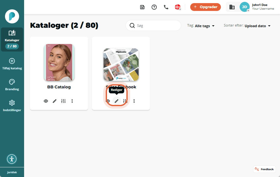 Redigeringsikon fremhævet under forhåndsvisningen af Sales Flipbook på Flipbook-dashboardet.