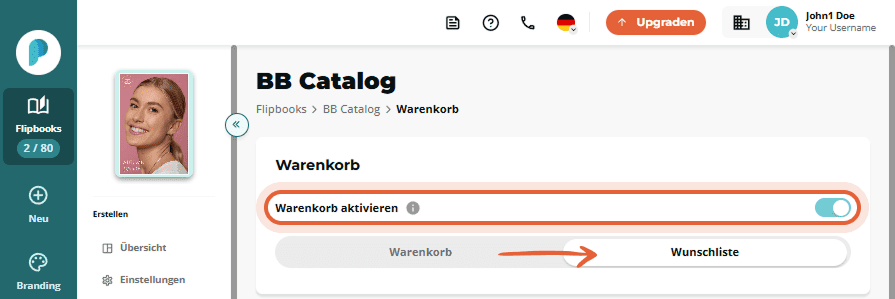 Vorschau der Wunschliste mit Formular zum Senden an einen Freund.