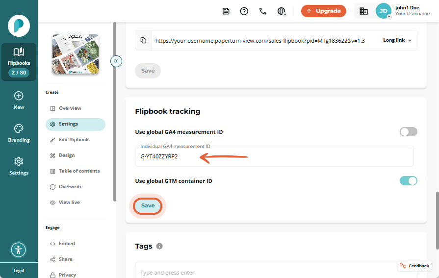 Flipbook dashboard with the 