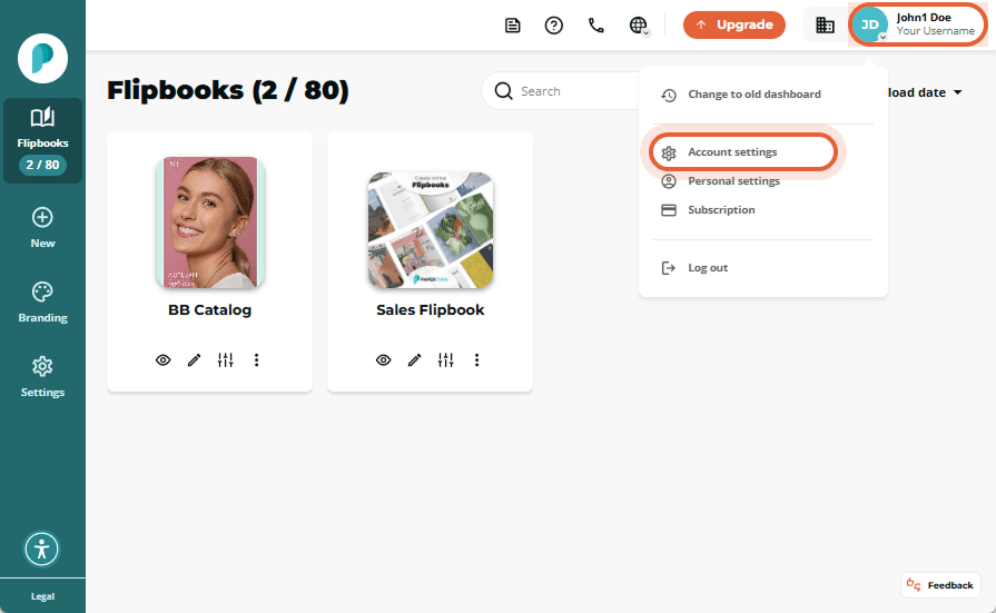 The user clicks their profile in the top-right corner of the dashboard and selects 
