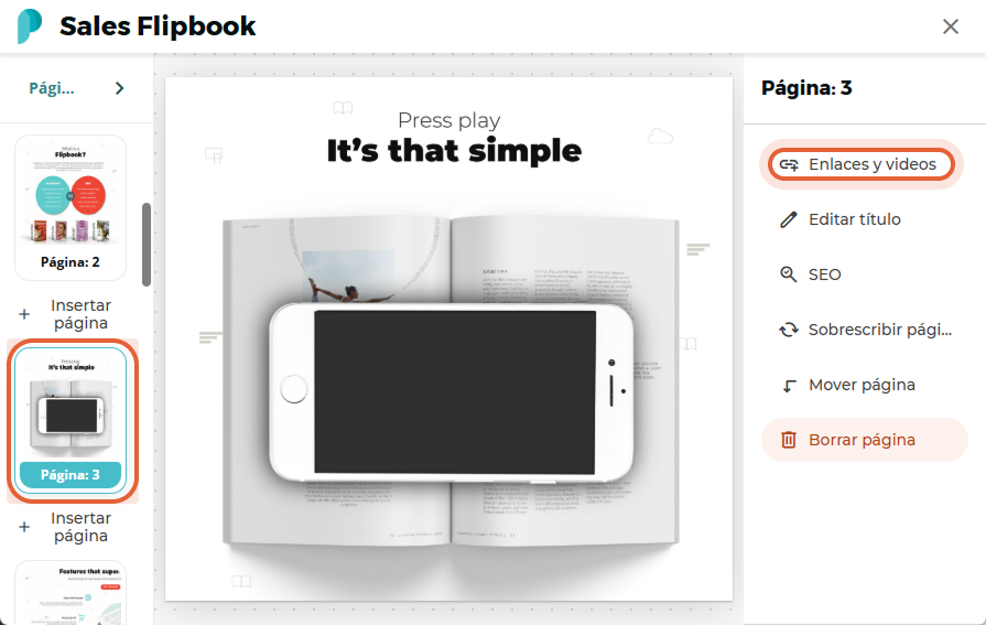 La página 3 del flipbook está seleccionada con el botón La página 3 del flipbook está seleccionada con el botón