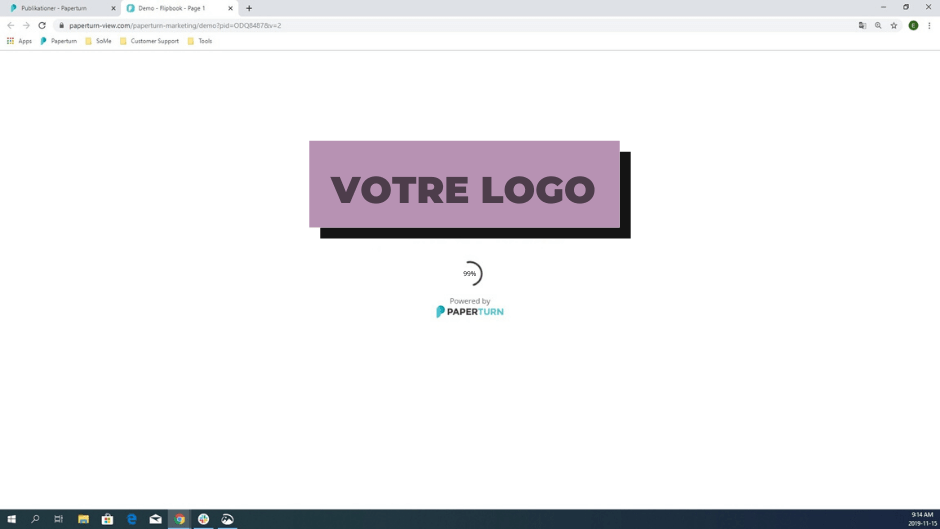 Visualisation d’affichage de votre logo pendant le chargement de votre flipbook