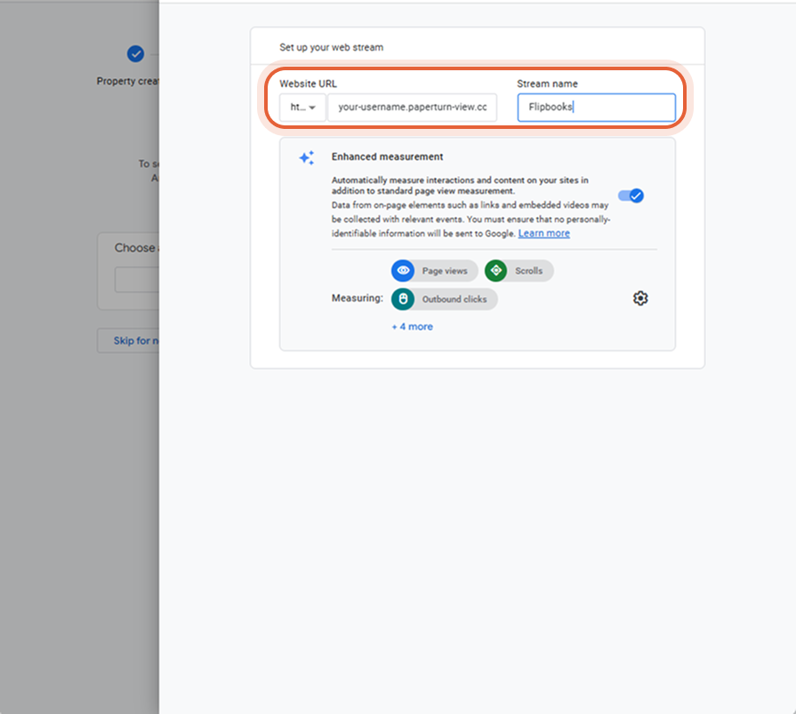 Configuration du flux Web avec les champs d'URL du site Web et de nom du flux.