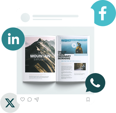 Digital publication shared across social media platforms like Facebook, LinkedIn, and Instagram usin