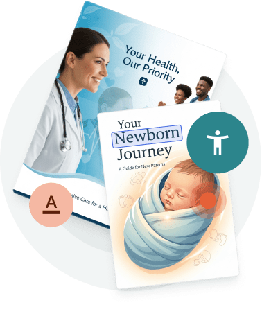 Patient education brochures with accessibility icons — showing how Paperturn helps healthcare providers create accessible content for all patients. Patient education brochures with accessibility icons — showing how Paperturn helps healthcare providers create accessible content for all patients.