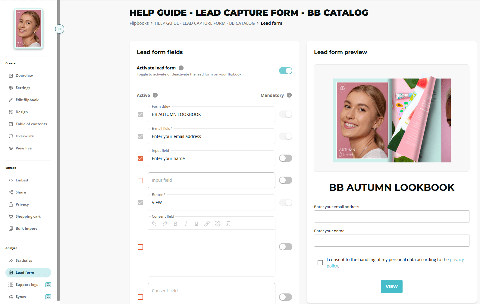 How to activate a lead form in the paperturnn dashboard.