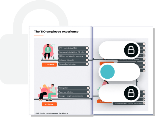 Open digital booklet showing an internal employee experience guide with illustrated sections. Severa