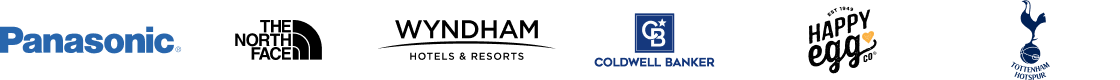 Logos of partner brands featured on ad landing pages: Panasonic, Coldwell Banker, Happy Egg Co., and