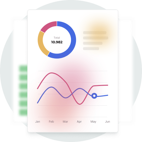Analytics dashboard showing colorful charts and graphs representing engagement and performance metri