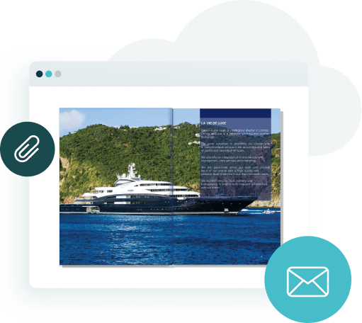 Digital portfolio example displayed as interactive flipbook with luxury yacht spread