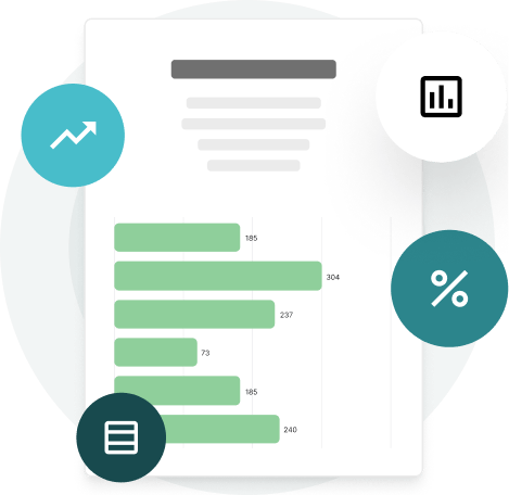 Paperturn analytics report with horizontal bar chart and KPI icons, showing performance and engageme