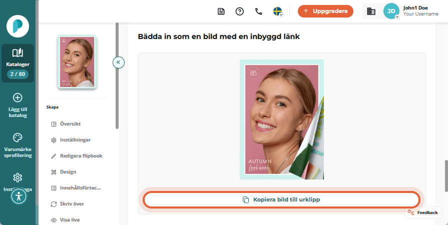 Kopiera flipbook-bilden med inbyggd länk genom att klicka på 