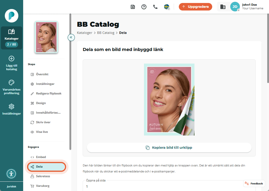 Skärm för bilddelning med markerad 